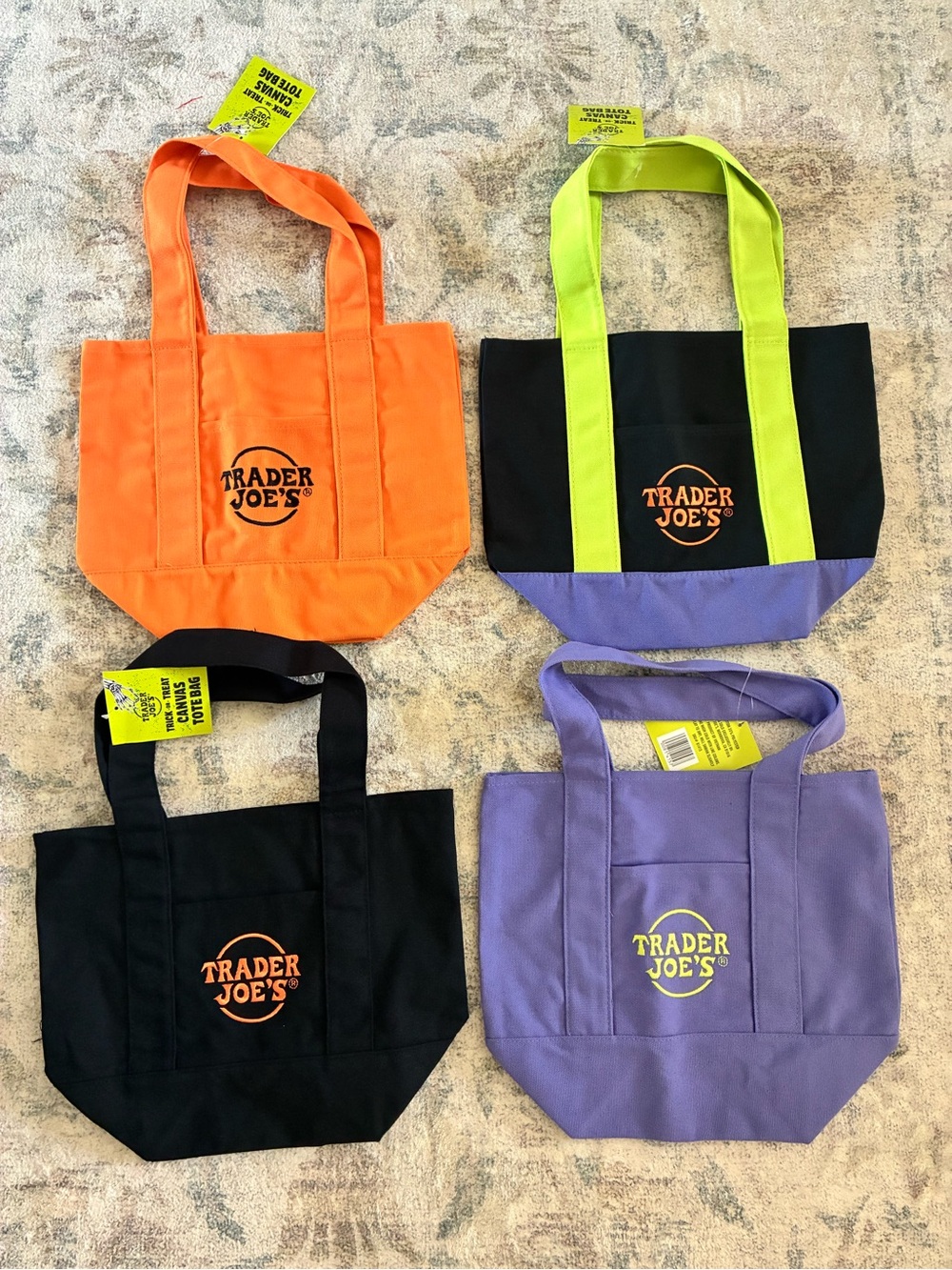 4 Small Trader Joe’s Canvas Tote Bags, Halloween theme
